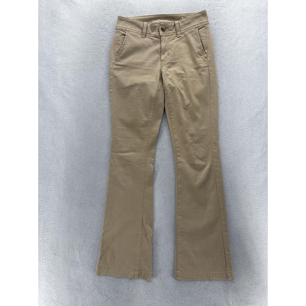 American Eagle Kick Boot Pants Womens 4 Beige Twill Bootcut Stretch Casual Y2K